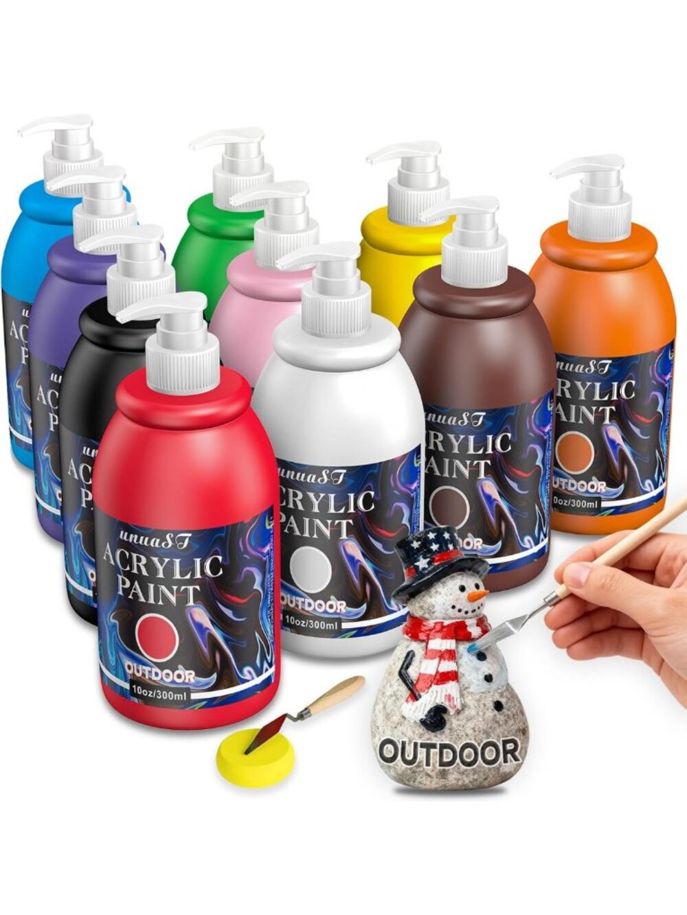 10 Color Waterproof Outdoor Acrylic Paint Set - 10oz with Easy Pump Dispenser